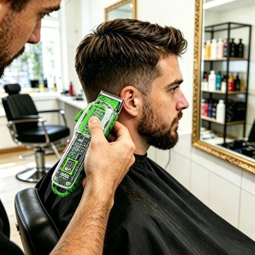 Green cordless barber kit with fade combs — photo 4
