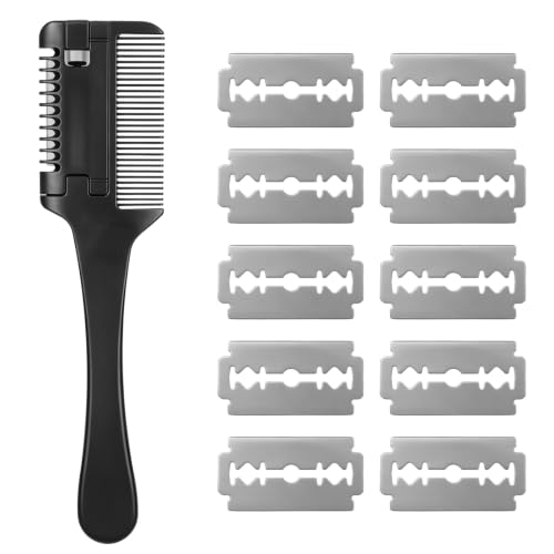 Double Sided Hair Thinner Trimmer Razor Comb with 10PCS Blades